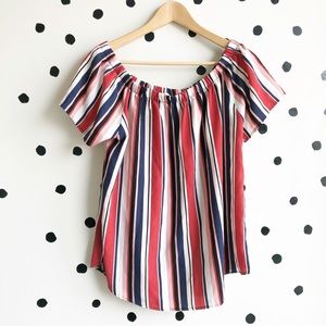 Allison Joy Off-Shoulder Striped Blouse • Red / Blue / White • L